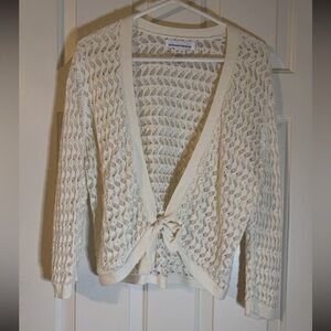 Jones New York Cream Open-Knit Tie-Front Cardigan
